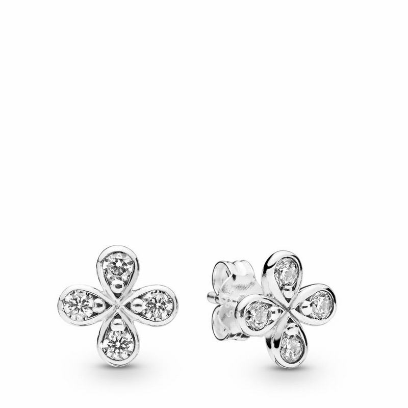 Pandora Four-petal Flower Stud Earrings - Sterling Silver/Cubic Zirconia - Canada | XW8723IC